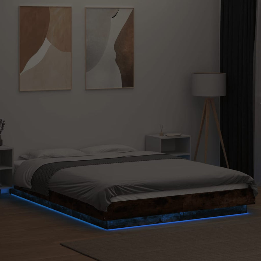 Bedframe met LED-verlichting gerookt eikenkleurig 120x190 cm
