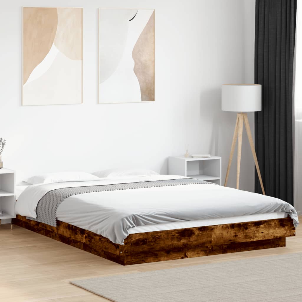Bedframe met LED-verlichting gerookt eikenkleurig 120x190 cm