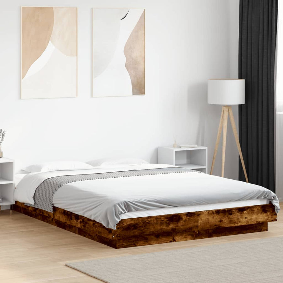 Bedframe met LED-verlichting gerookt eikenkleurig 120x190 cm