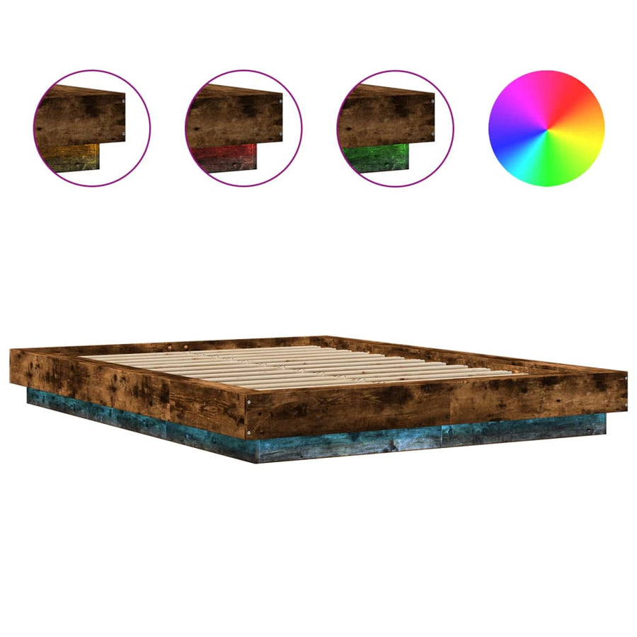 Bedframe met LED-verlichting gerookt eikenkleurig 120x190 cm