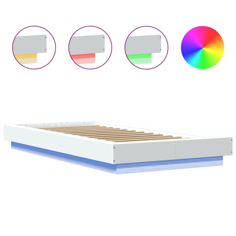 Bedframe met LED-verlichting bewerkt hout wit 90x190 cm