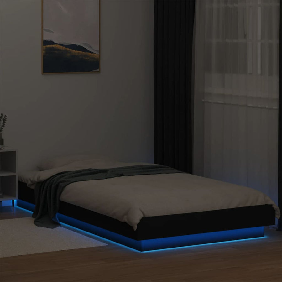 Bedframe met LED-verlichting bewerkt hout zwart 90x190 cm