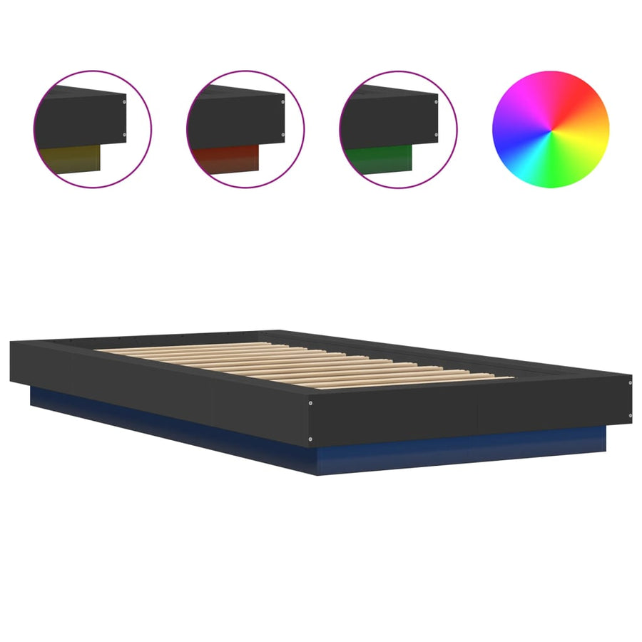 Bedframe met LED-verlichting bewerkt hout zwart 90x190 cm