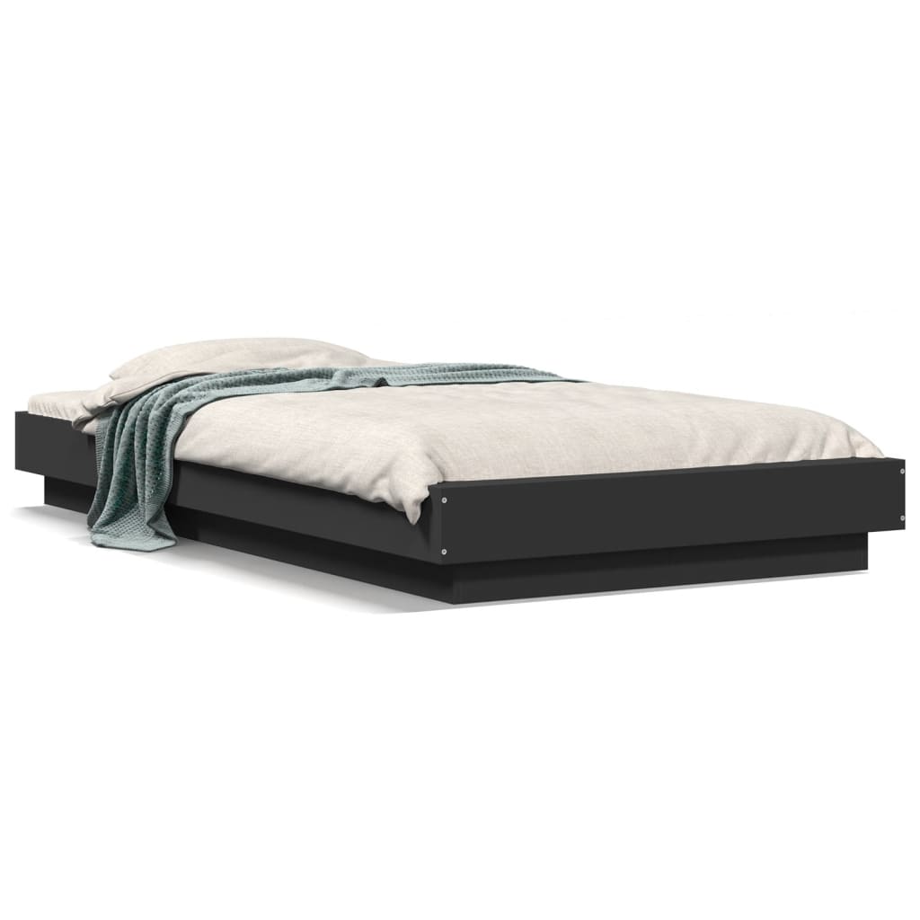 Bedframe met LED-verlichting bewerkt hout zwart 90x190 cm