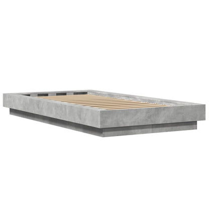 Bedframe met LED-verlichting bewerkt hout betongrijs 90x190 cm