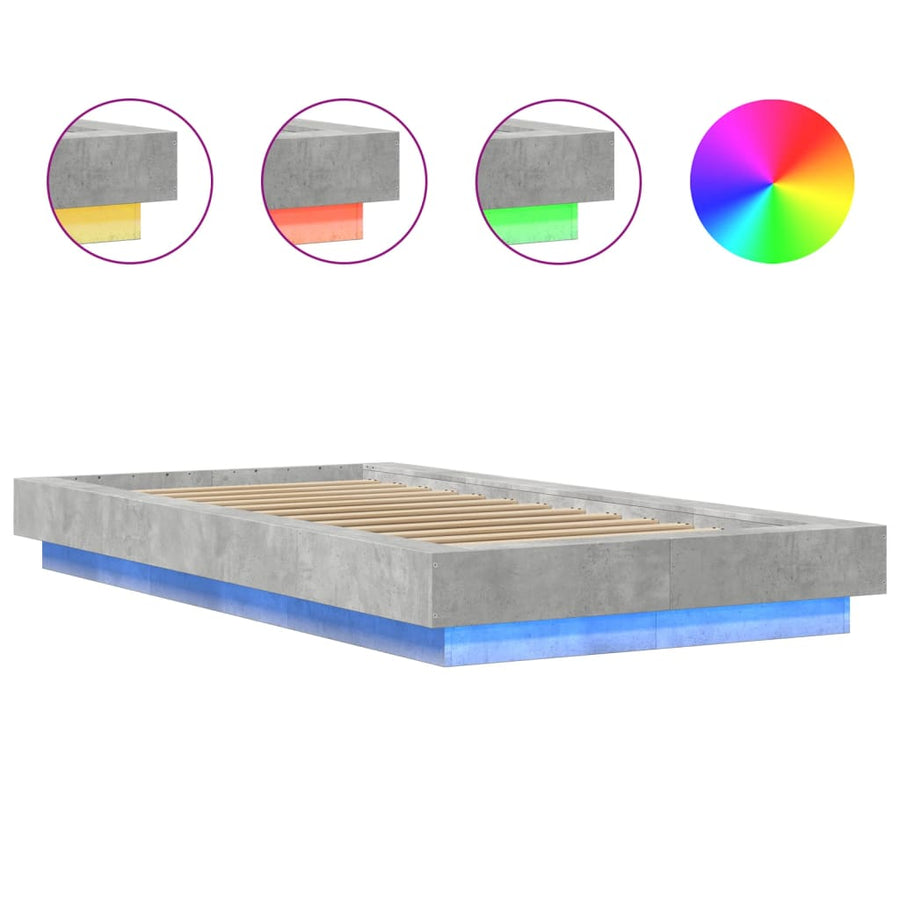 Bedframe met LED-verlichting bewerkt hout betongrijs 90x190 cm