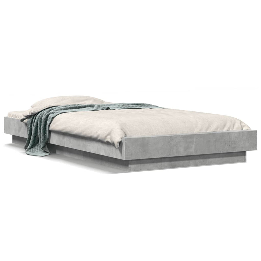 Bedframe met LED-verlichting bewerkt hout betongrijs 90x190 cm