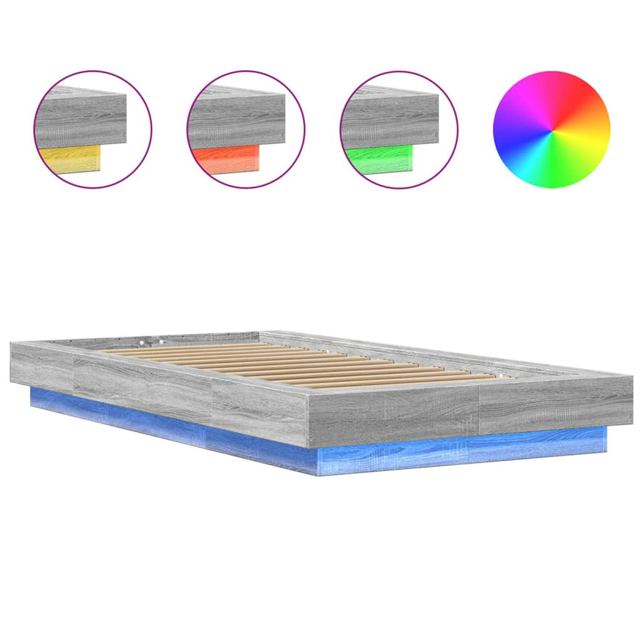 Bedframe met LED-verlichting grijs sonoma eikenkleurig 90x190cm