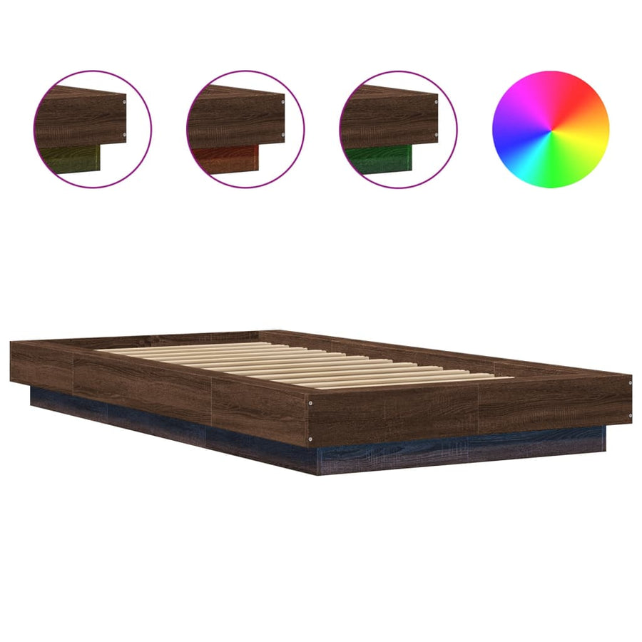 Bedframe met LED-verlichting bruin eikenkleur 90x190 cm