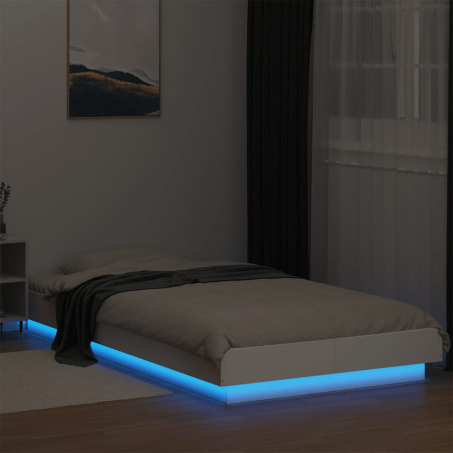 Bedframe met LED-verlichting bewerkt hout wit 75x190 cm