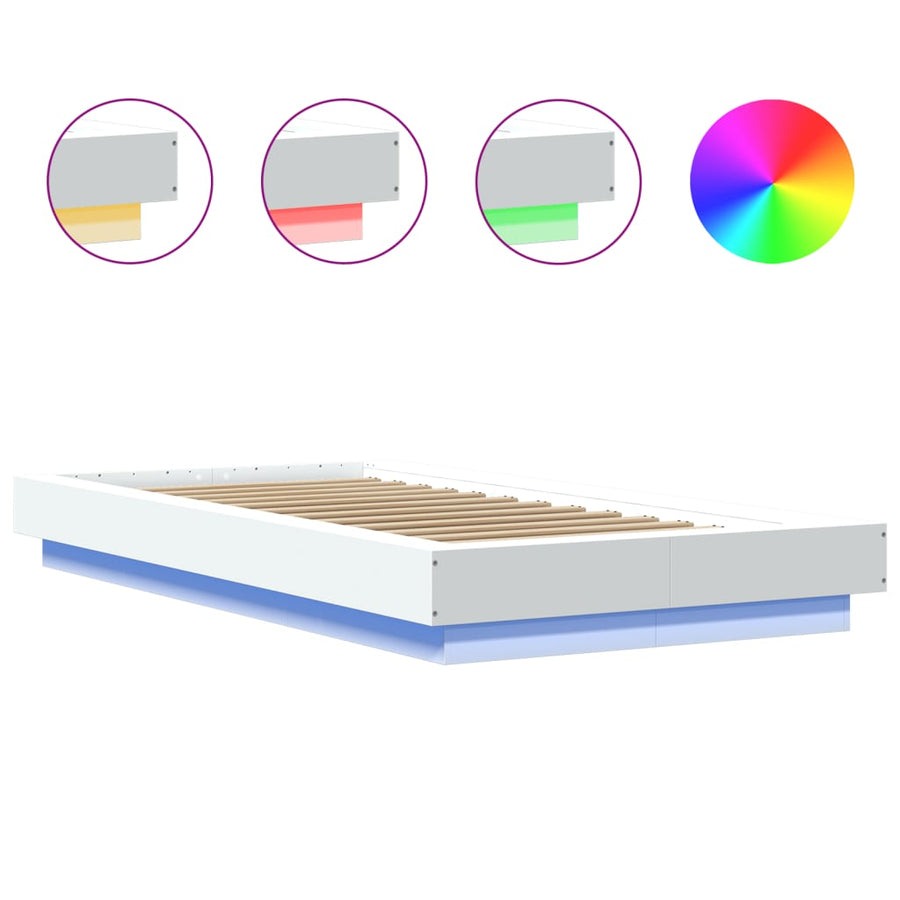 Bedframe met LED-verlichting bewerkt hout wit 75x190 cm