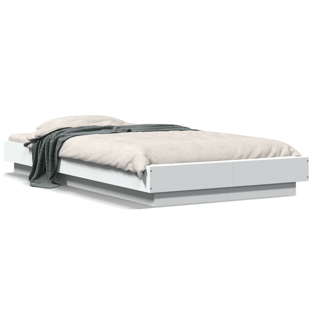Bedframe met LED-verlichting bewerkt hout wit 75x190 cm