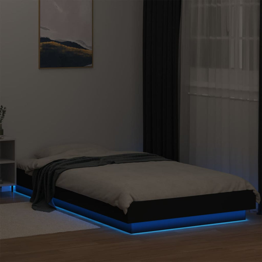 Bedframe met LED-verlichting bewerkt hout zwart 75x190 cm