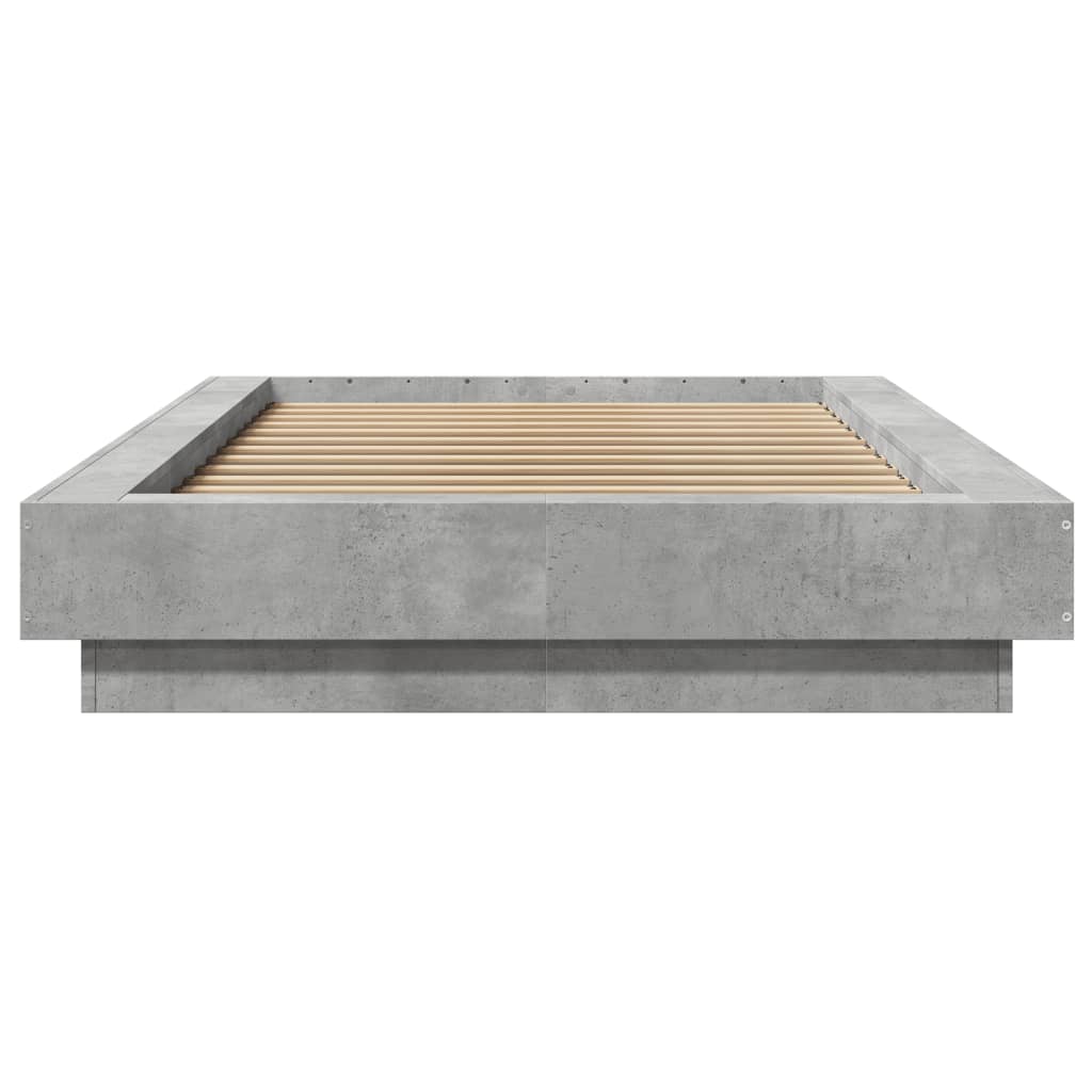 Bedframe met LED-verlichting bewerkt hout betongrijs 75x190 cm