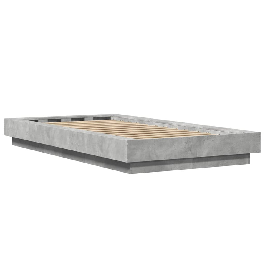 Bedframe met LED-verlichting bewerkt hout betongrijs 75x190 cm