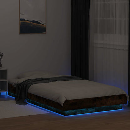 Bedframe LED-verlichting bewerkt hout gerookt eiken 75x190 cm
