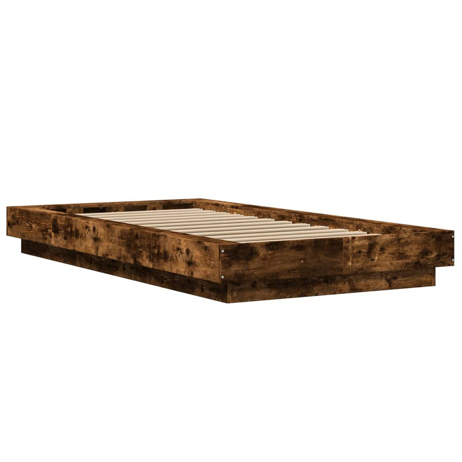 Bedframe LED-verlichting bewerkt hout gerookt eiken 75x190 cm
