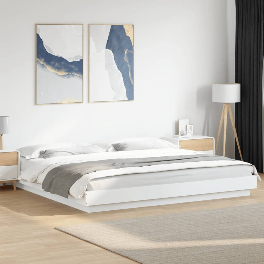 Bedframe massief hout wit 200x200 cm