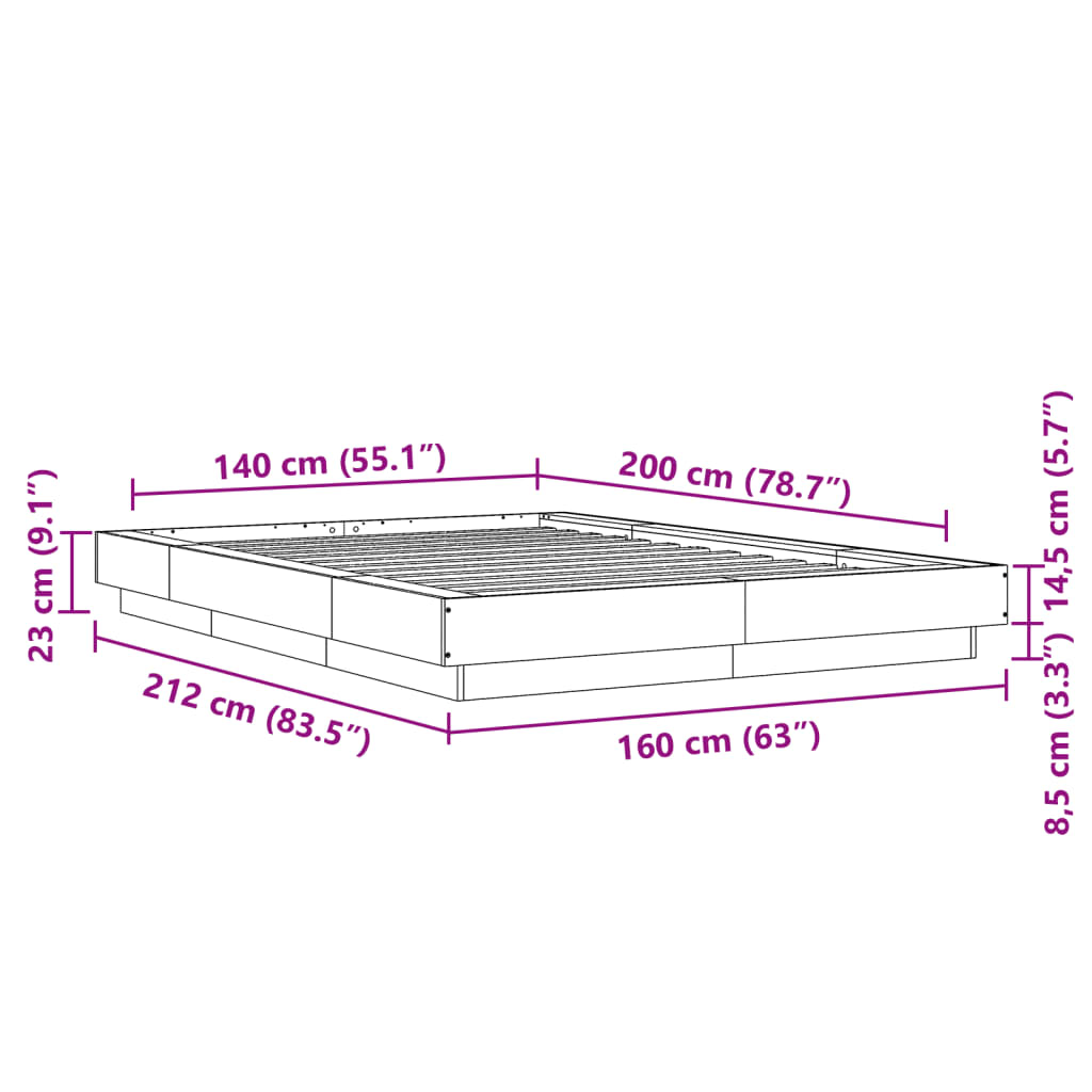 Bedframe bewerkt hout wit 140x200 cm