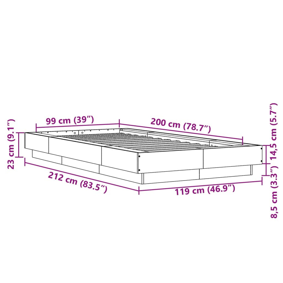 Bedframe bewerkt hout zwart 100x200 cm