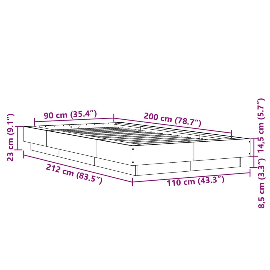 Bedframe bewerkt hout betongrijs 90x200 cm