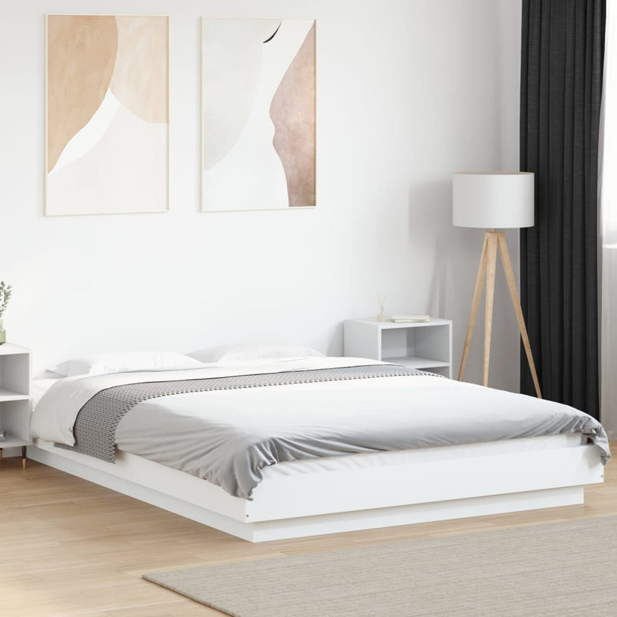 Bedframe LED massief hout wit 140x190 cm