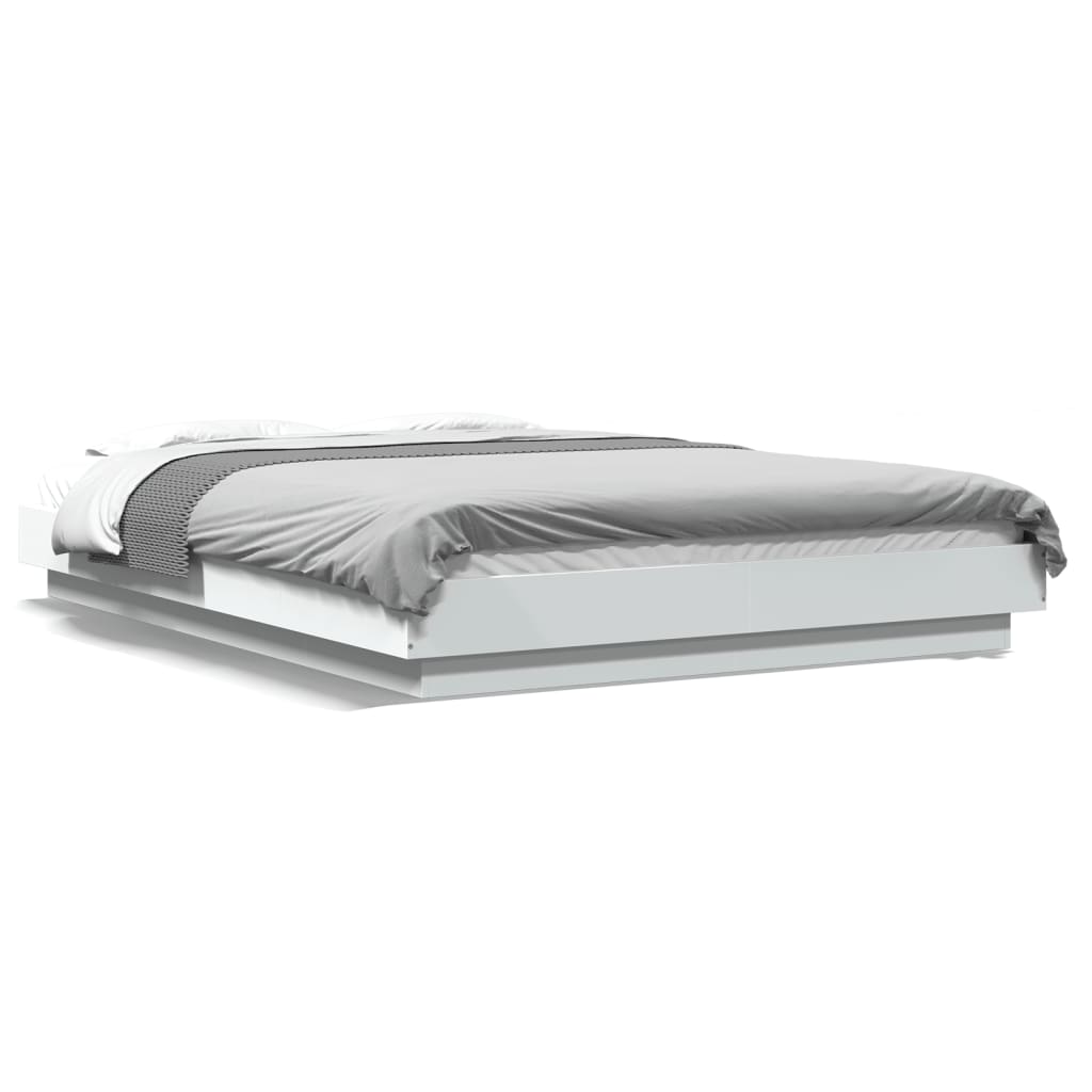 Bedframe LED massief hout wit 140x190 cm