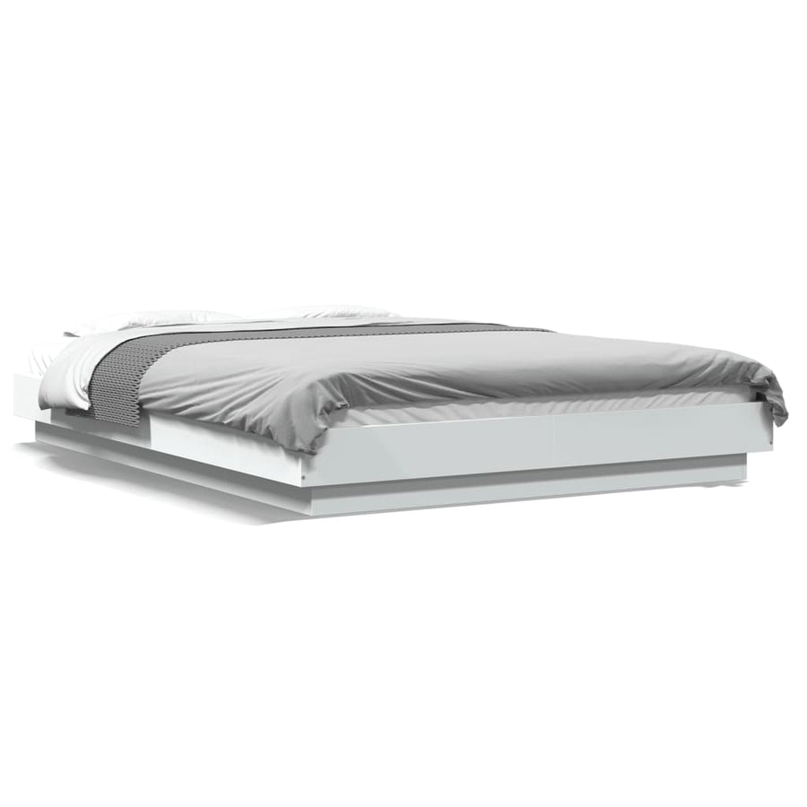 Bedframe LED massief hout wit 140x190 cm