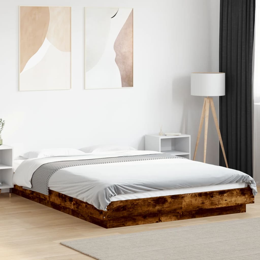 Bedframe bewerkt hout gerookt eikenkleurig 140x190 cm