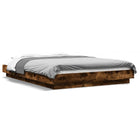 Bed frame carved wood smoked oak-coloured 140x190 cm