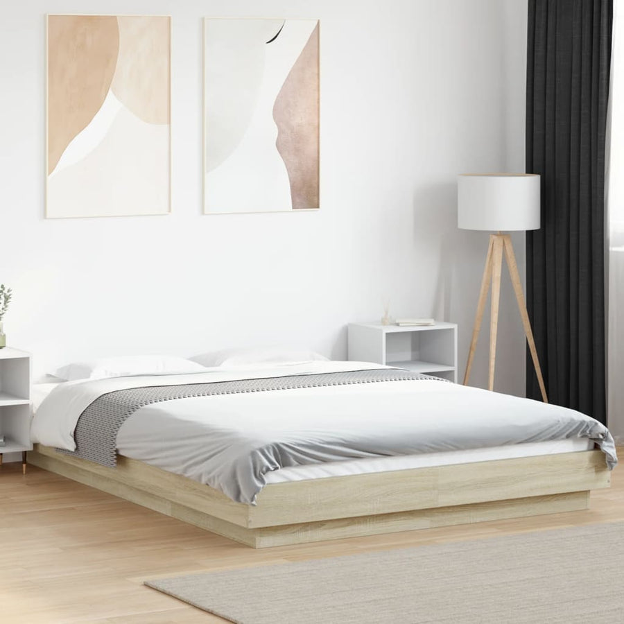 Bedframe bewerkt hout sonoma eikenkleurig 135x190 cm