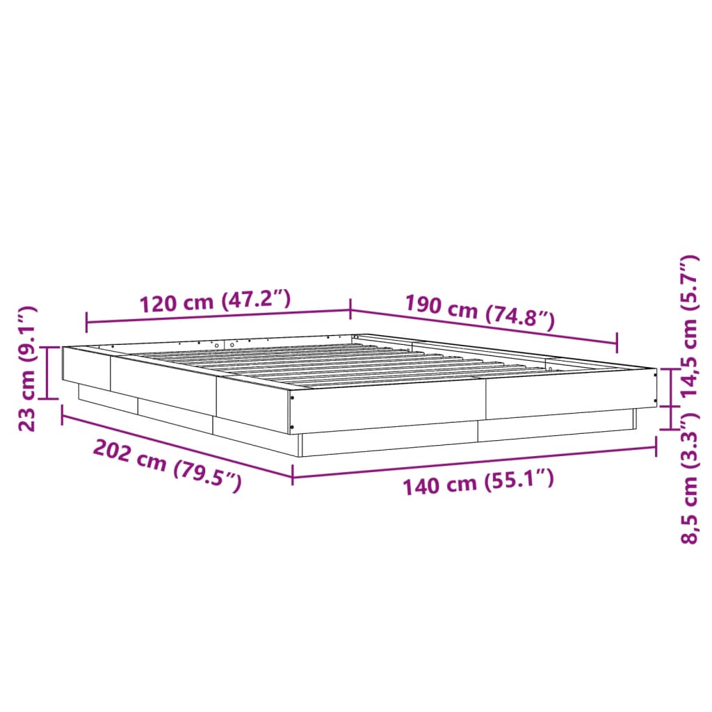 Bedframe bewerkt hout wit 120x190 cm