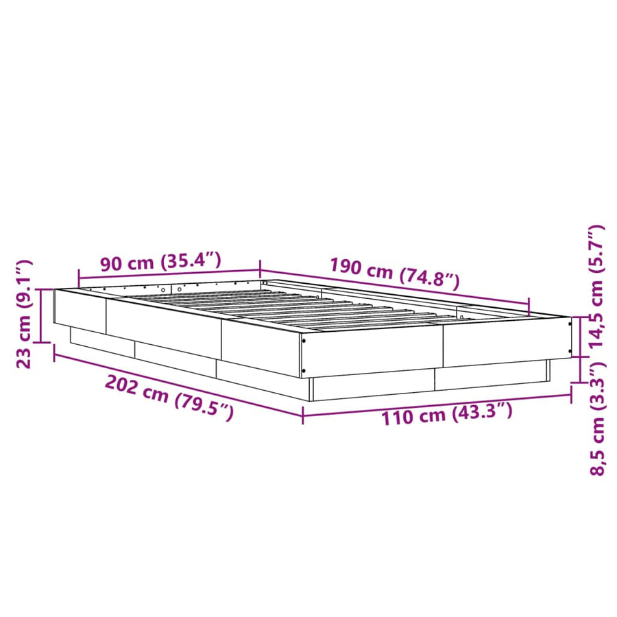 Bedframe bewerkt hout gerookt eikenkleurig 90x190 cm