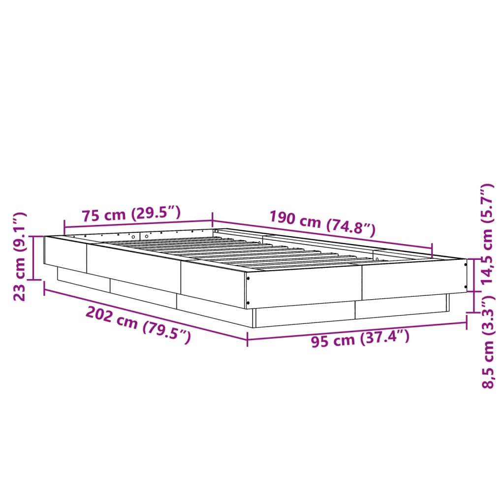 Bedframe bewerkt hout sonoma eikenkleurig 75x190 cm