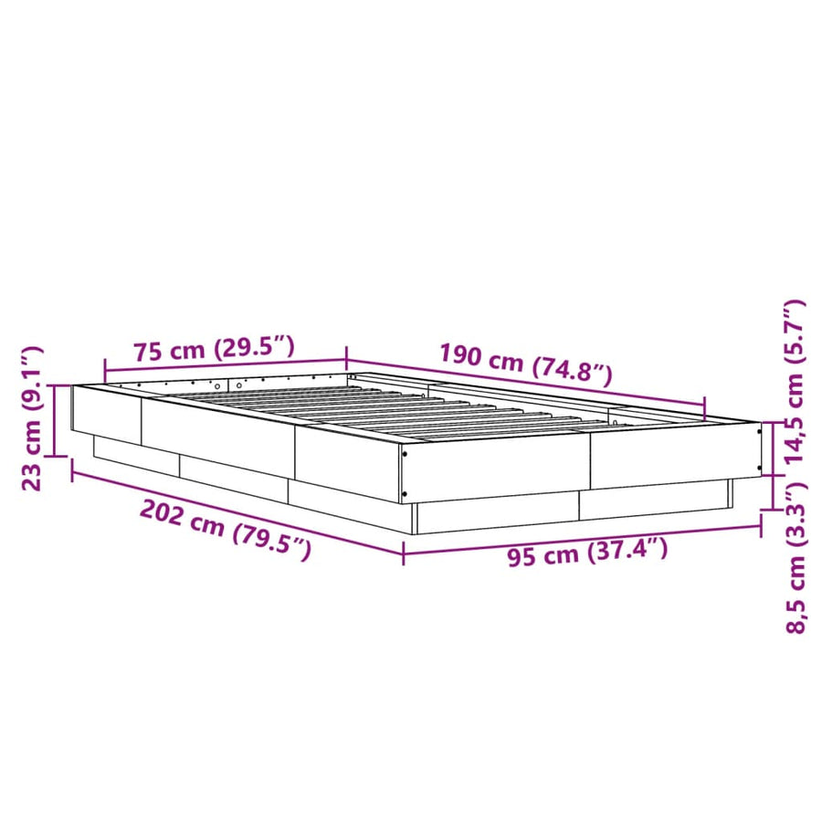 Bedframe bewerkt hout sonoma eikenkleurig 75x190 cm