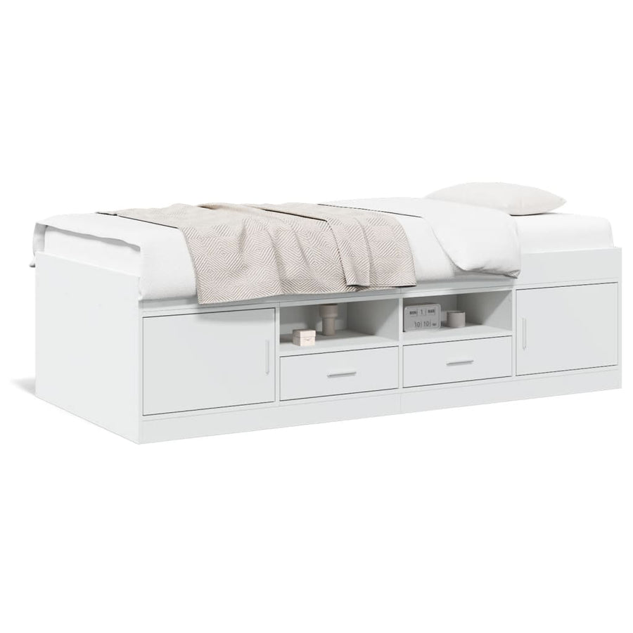 Slaapbank met lades zonder matras 100x200 cm wit