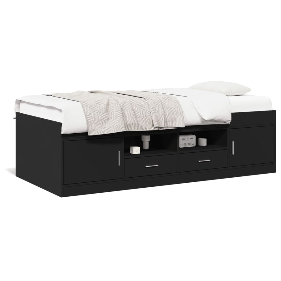 Slaapbank Met Lades Zonder Matras 100 x 200 cm Zwart
