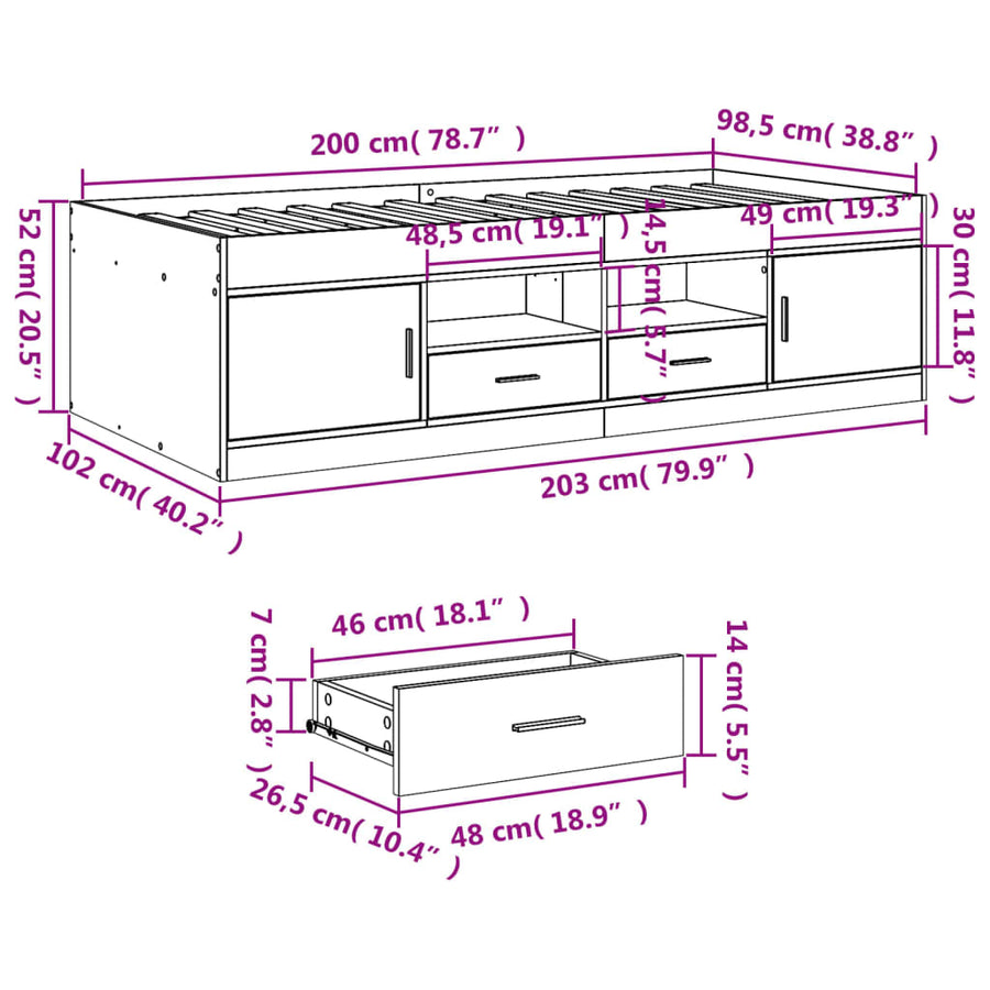 Slaapbank Met Lades Zonder Matras 100 x 200 cm Zwart