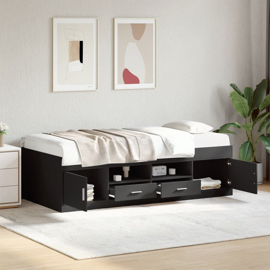 Slaapbank Met Lades Zonder Matras 100 x 200 cm Zwart