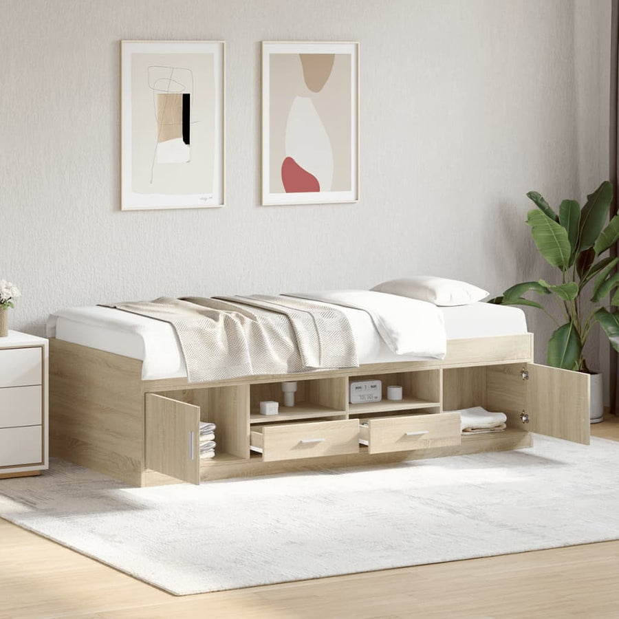 Slaapbank met lades zonder matras 100x200cm sonoma eikenkleurig