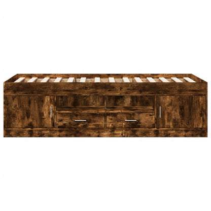 Slaapbank met lades 100x200 cm bewerkt hout gerookt eikenkleur