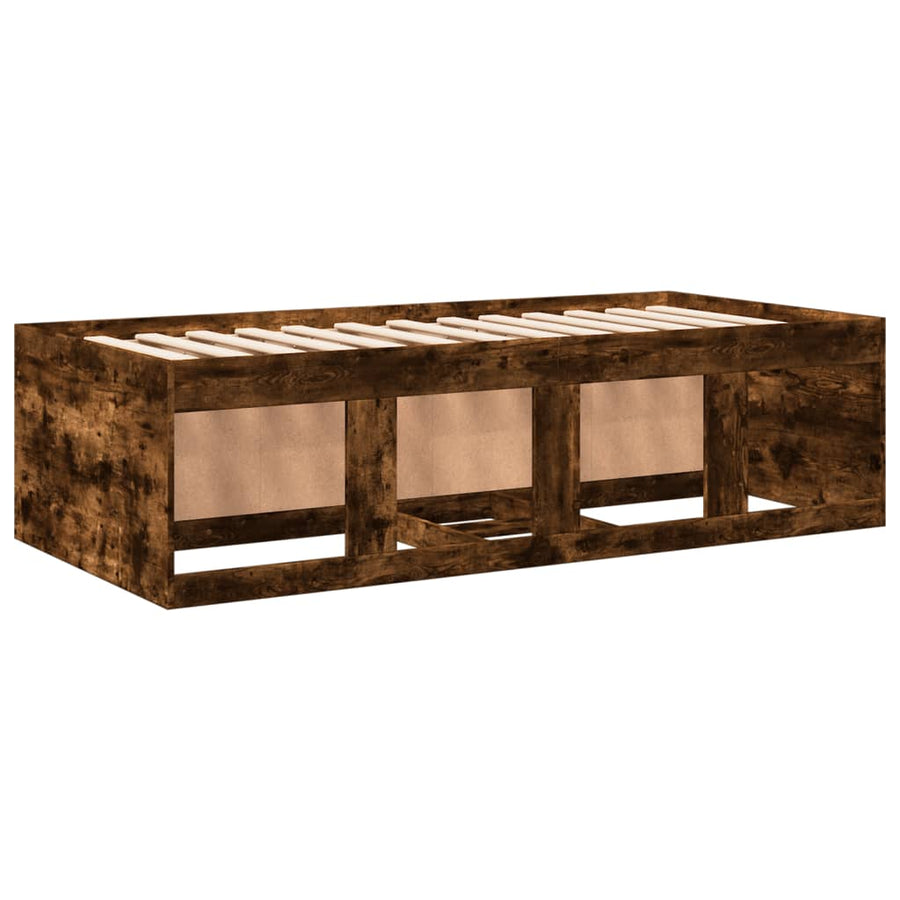 Slaapbank met lades 100x200 cm bewerkt hout gerookt eikenkleur