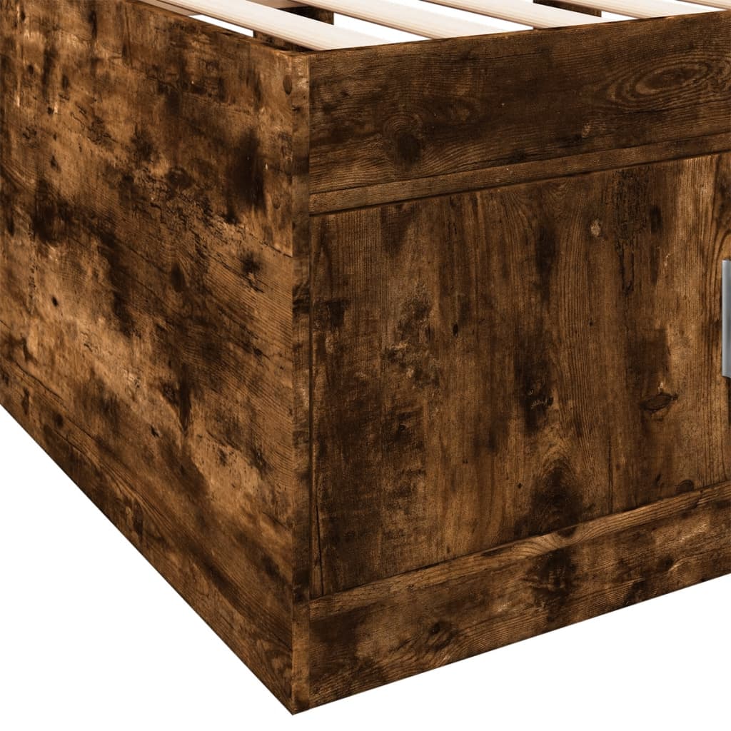 Slaapbank met lades 100x200 cm bewerkt hout gerookt eikenkleur