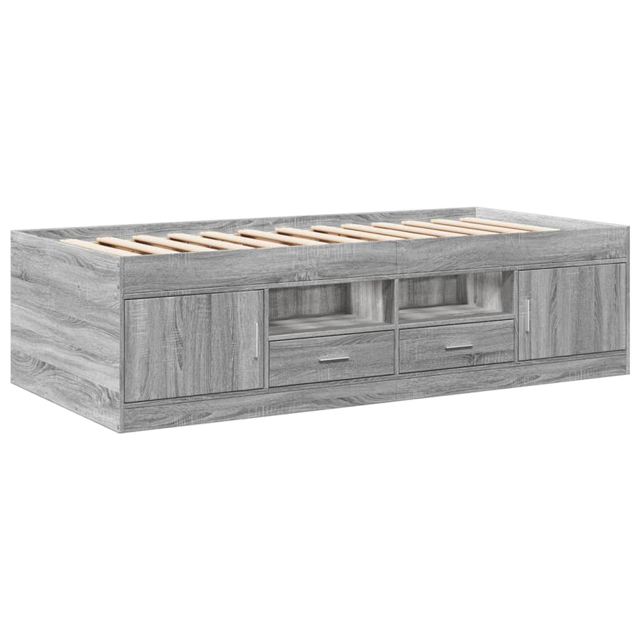 Slaapbank met lades 100x200 cm bewerkt hout grijs sonoma eiken