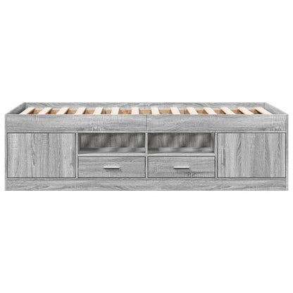 Slaapbank met lades 100x200 cm bewerkt hout grijs sonoma eiken