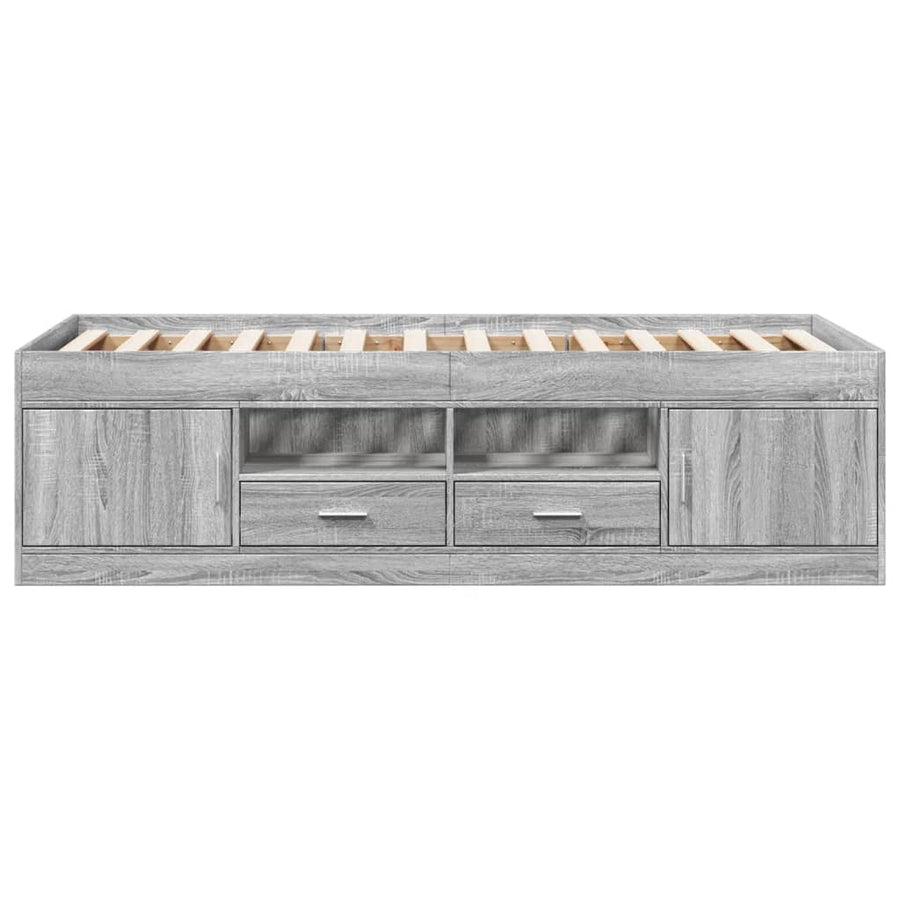 Slaapbank met lades 100x200 cm bewerkt hout grijs sonoma eiken