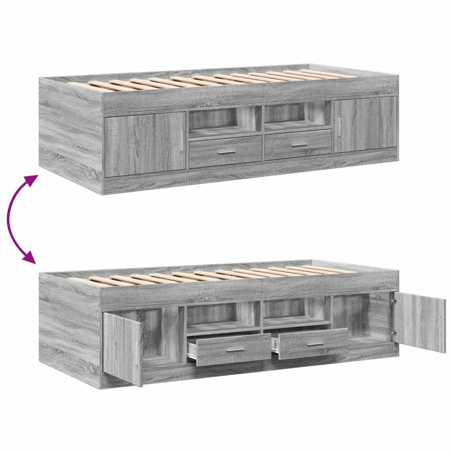 Slaapbank met lades 100x200 cm bewerkt hout grijs sonoma eiken