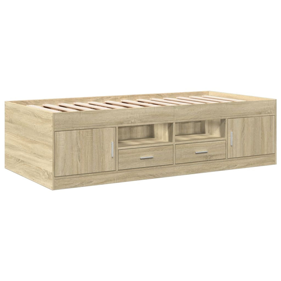 Slaapbank met lades 90x200 cm bewerkt hout sonoma eikenkleurig