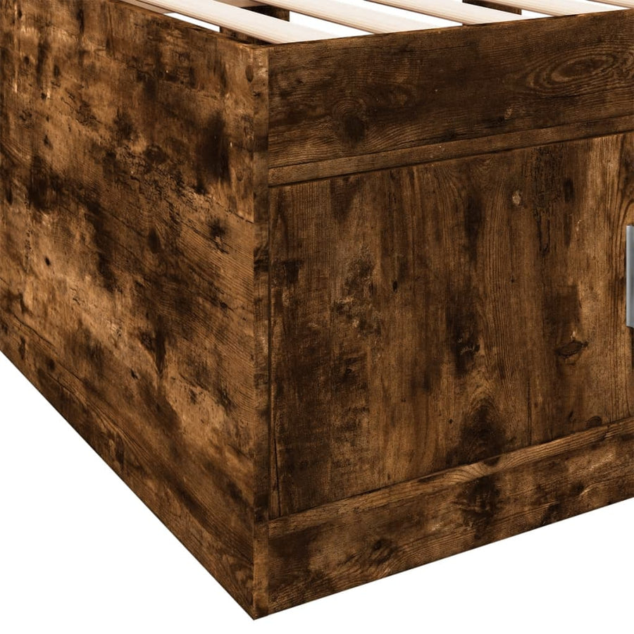 Slaapbank met lades 90x200 cm bewerkt hout gerookt eikenkleurig