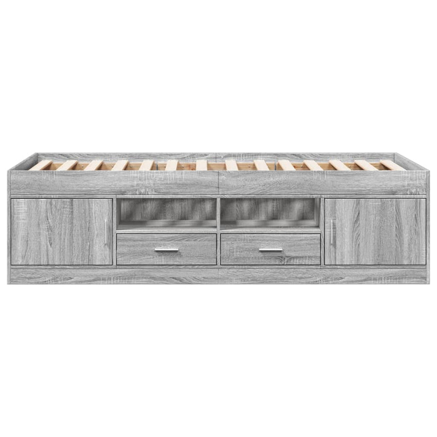 Slaapbank met lades 90x200 cm bewerkt hout grijs sonoma eiken